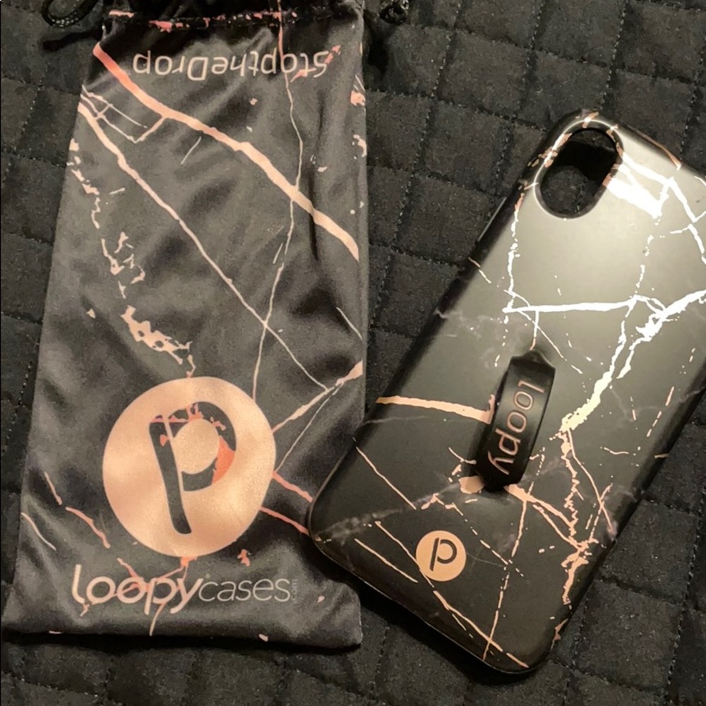Loopy case for iPhone X black and rose gold marble